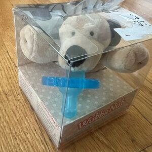 Plush Pacifier holder Toy - dog wubbanub Tan and Blue